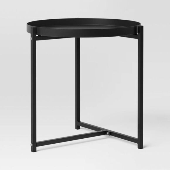 Room Essentials -  Outdoor Steel Round Side Table Tra Black - Picture 1 of 4